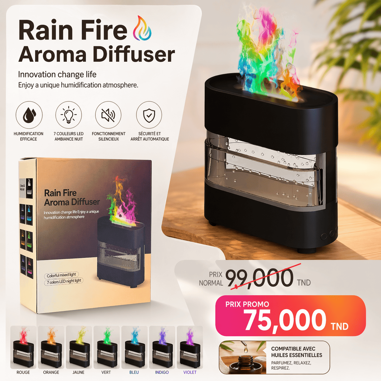 05ded75c-5923-4e97-8f5d-70e5442b0cc6 Diffuseur d’Arômes Rain Fire – Humidificateur & Lampe Ambiance avec Effet Pluie et Feu – Image 1
