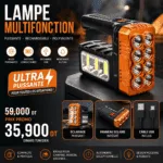 Lampe de Poche Solaire Rechargeable - Projecteur LED et Powerbank Intégré - Éclairage d'Urgence 3-en-1