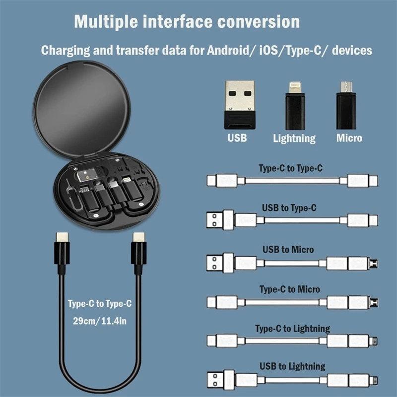 Kit Adaptateurs Fast Charging 60W – Type-C / USB-C / Micro-USB / Lightning – OTG & Boîte de Rangement