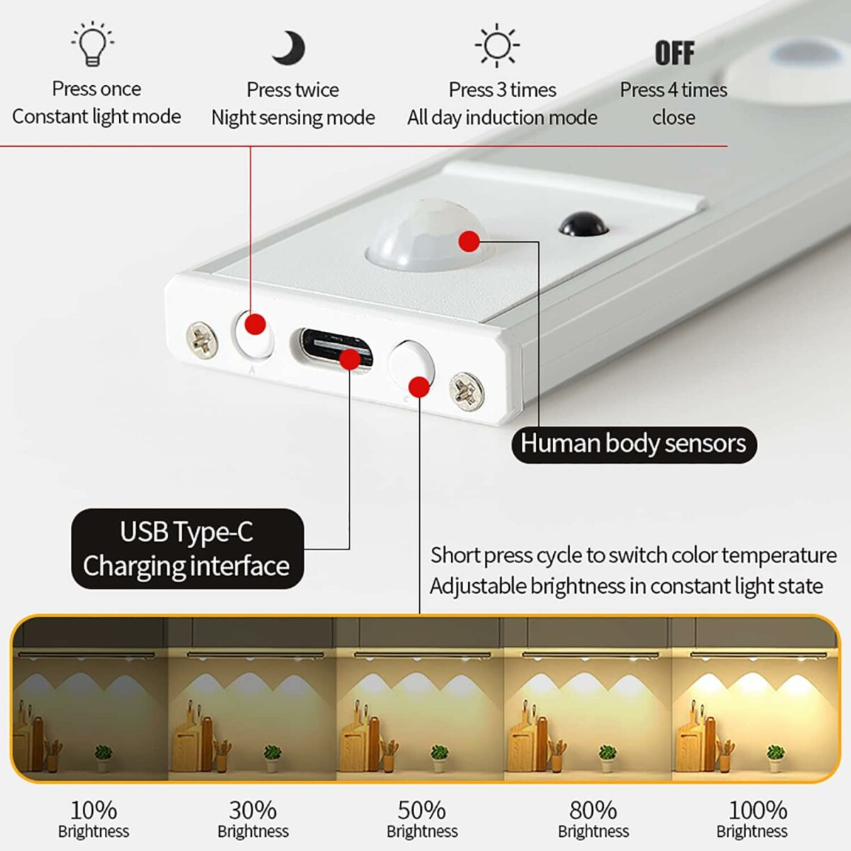 61StH6vx80L._AC_SL1500_ Lumière LED Sans Fil Rechargeable USB – Détecteur de Mouvement & Veilleuse Ultra Fine pour Cuisine, Chambre, Armoire – Image 4