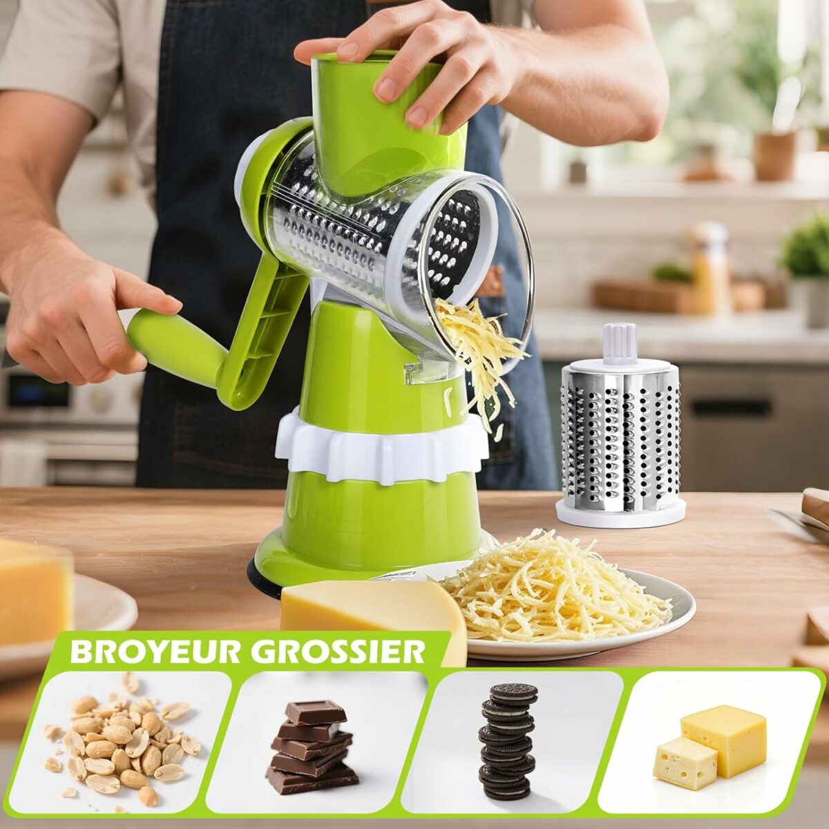 71ArcyFgTlL._AC_SL1500_ TableTop Drum Grater – Râpe Manuelle Multifonction avec Tambour Rotatif – Image 6