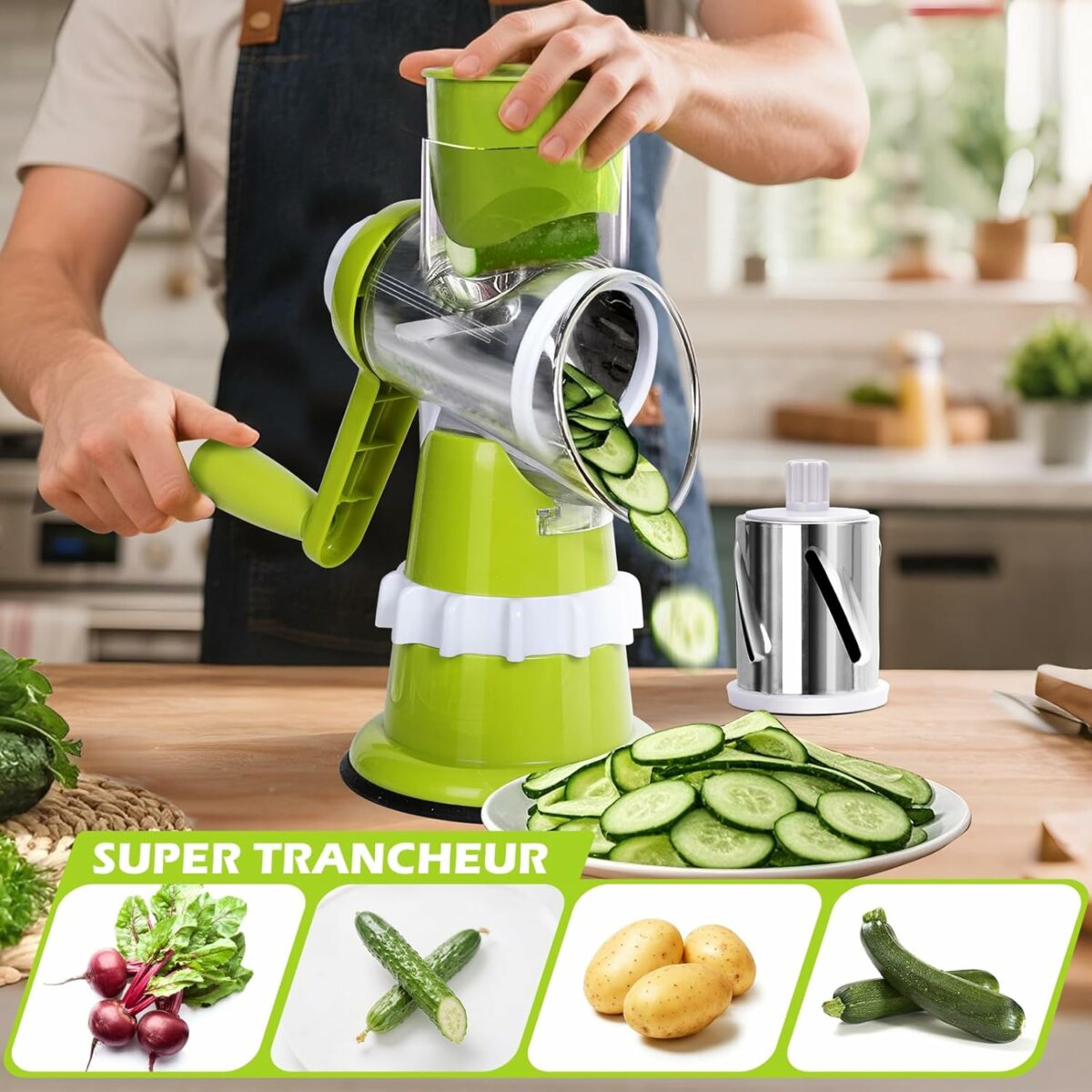 71vKwvzuP1L._AC_SL1500_ TableTop Drum Grater – Râpe Manuelle Multifonction avec Tambour Rotatif – Image 2