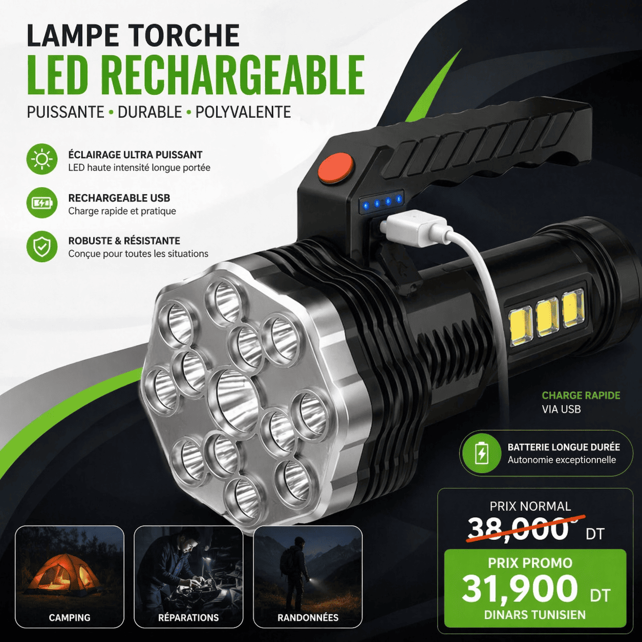 7f3d6749-0403-416b-aa2e-8a7091d2e0cc Torche Rechargeable Étanche 13 LED - Double Fonction Lumière Blanche & Rouge - Puissante et Résistante – Image 1