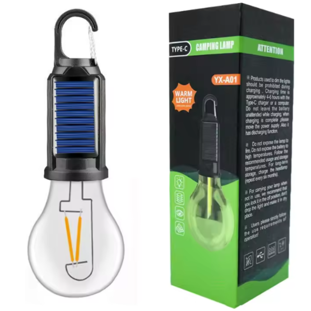 Lampe de Camping Solaire T01-B – Lumière Chaude & Recharge Solaire