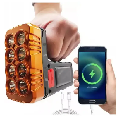 Lampe de Poche Solaire Rechargeable - Projecteur LED et Powerbank Intégré - Éclairage d'Urgence 3-en-1