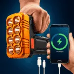 Lampe de Poche Solaire Rechargeable - Projecteur LED et Powerbank Intégré - Éclairage d'Urgence 3-en-1