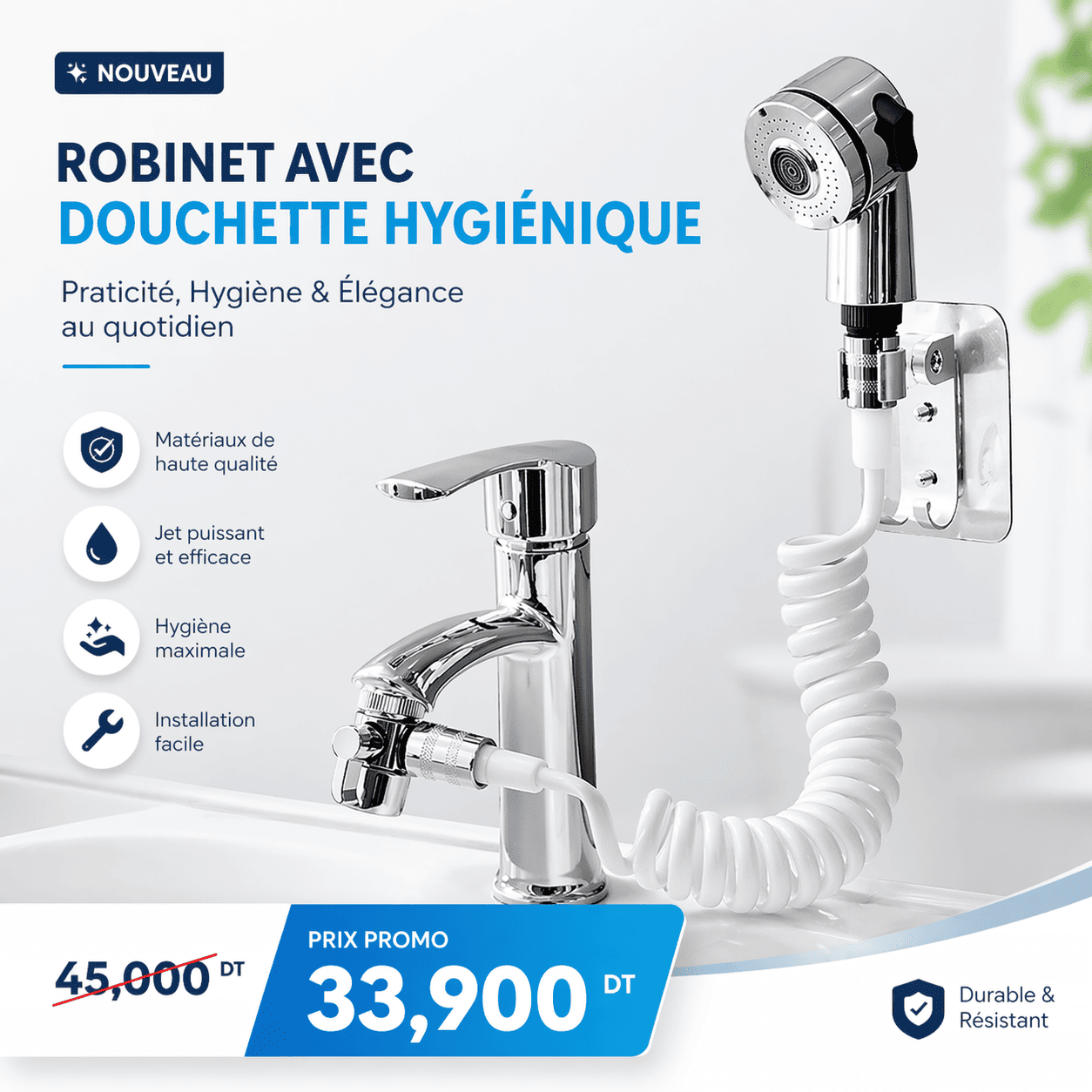 e087b0be-5f0e-41b3-a605-79fd6b912192 Set de Douche Stelione Réglable avec Douchette, Tuyau Extensible et Support Mural – Image 1