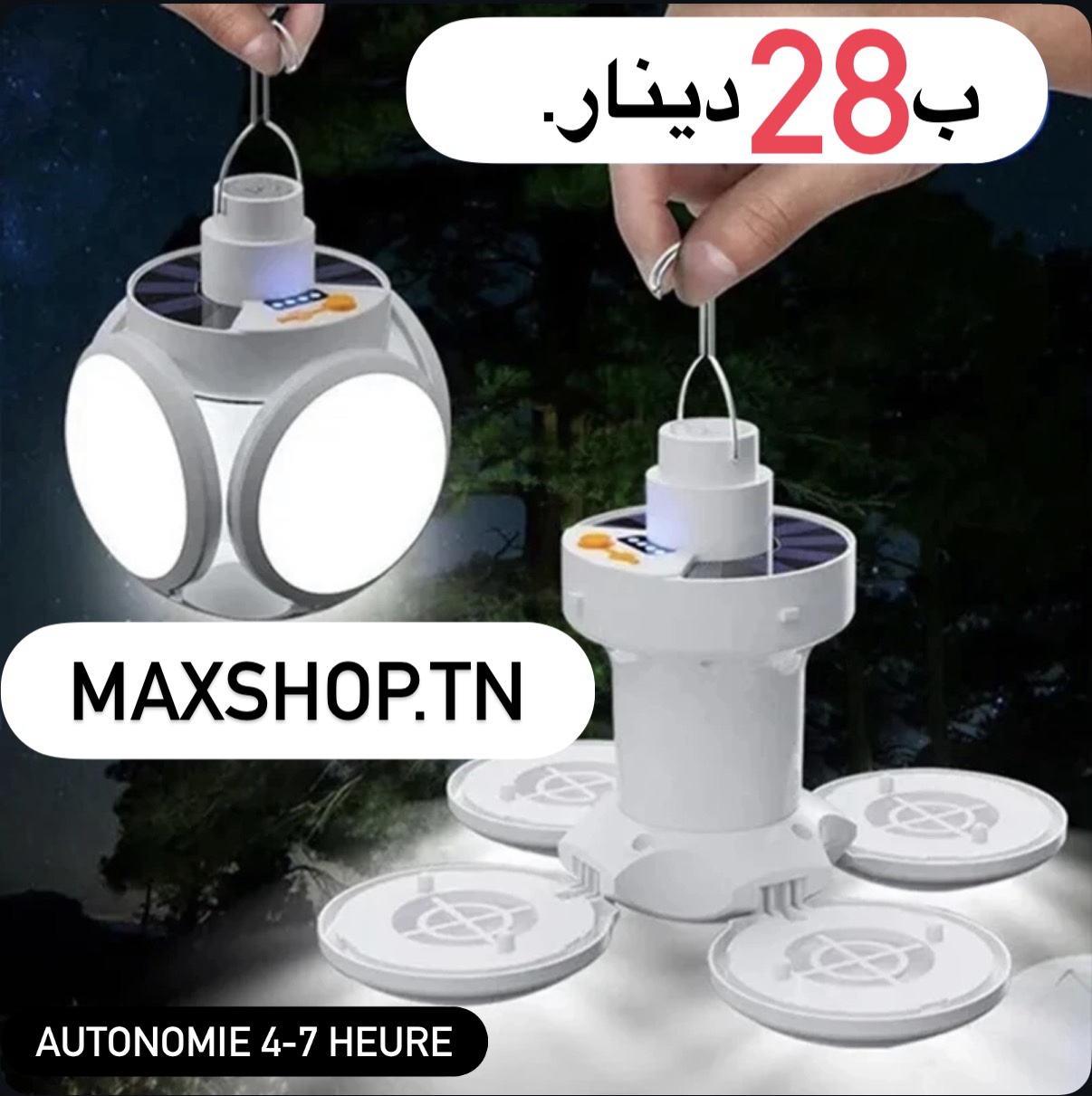 Lampe LED Rechargeable Solaire & USB – 5 Modes d’Éclairage Étanche
