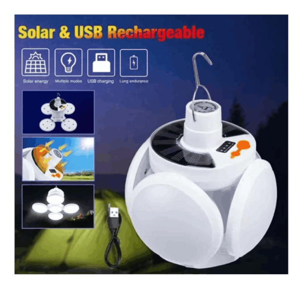 Lampe LED Rechargeable Solaire & USB – 5 Modes d’Éclairage Étanche – Image 1