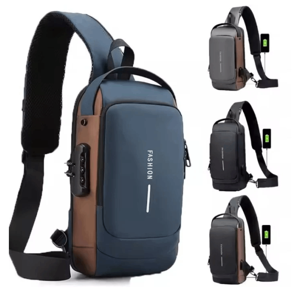 Sac de Poitrine Antivol FASHION – Port USB & Serrure de Sécurité – Noir – Image 2