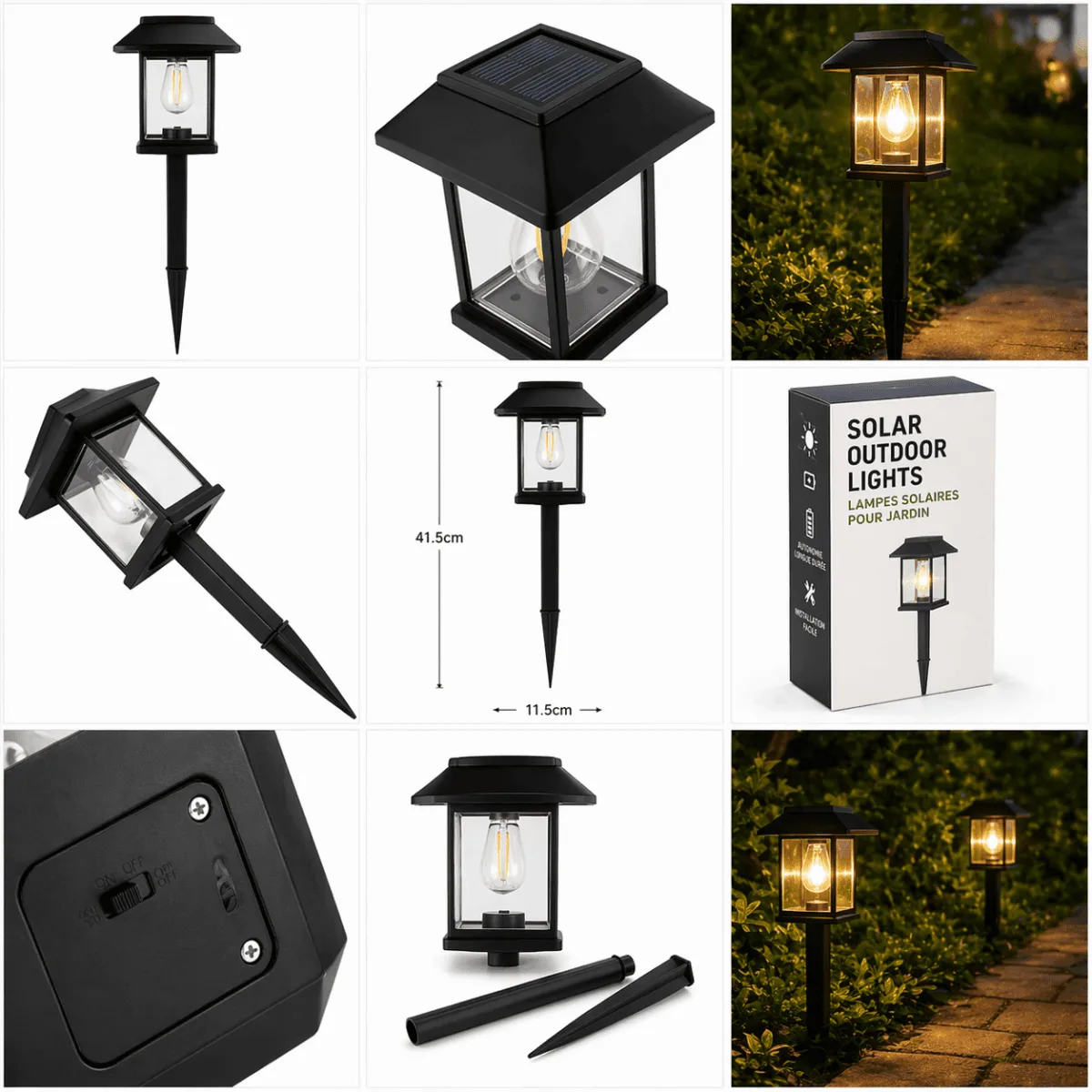 Lampe Solaire Extérieure LED – Éclairage de Jardin Étanche avec Piquet – Image 2