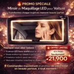 Miroir HD de Voiture avec LED – Fixation Pare-Soleil & 3 Niveaux d’Éclairage