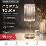 Lampe de Table LED en Cristal – Sans Fil Rechargeable, Gradation Tactile