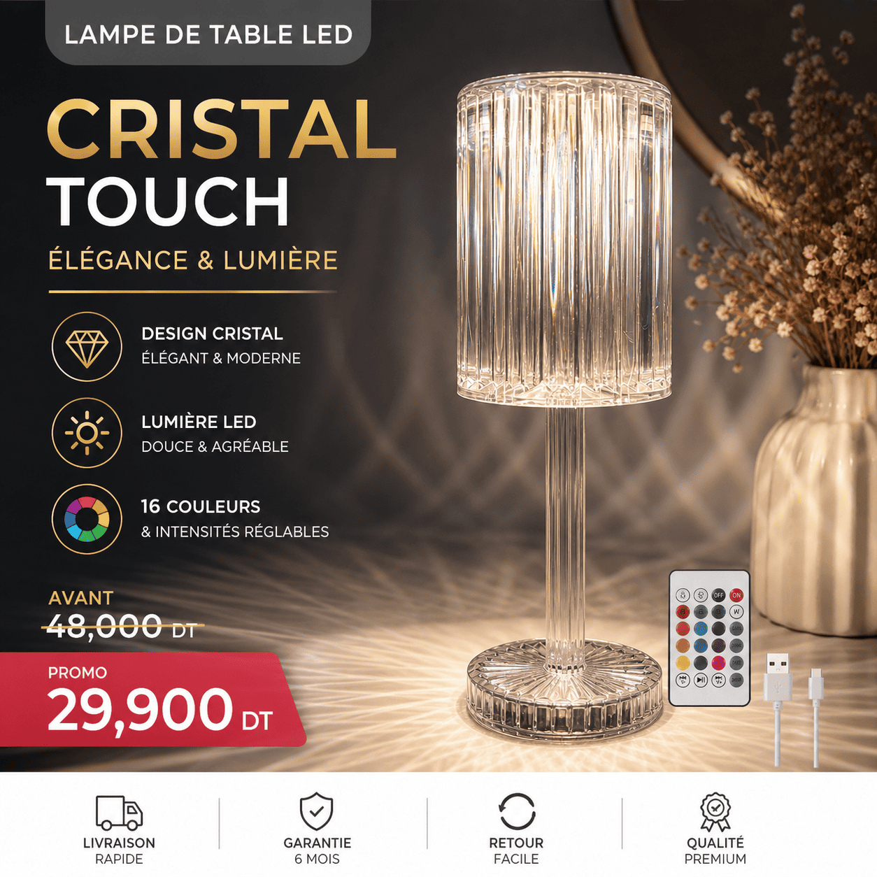 80781549-4801-4491-aeab-dd6e3c19cb8d Lampe de Table LED en Cristal – Sans Fil Rechargeable, Gradation Tactile – Image 1