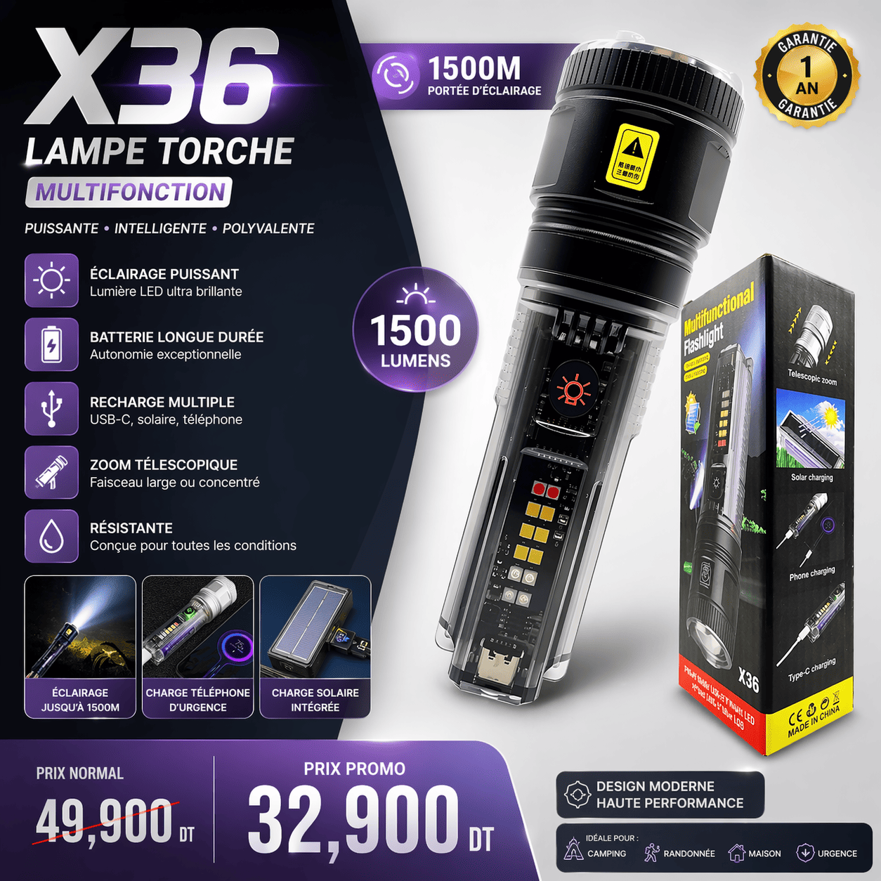 ab89f527-a51a-4aa1-be78-e816ccdc8158 Lanterna Ultra LED Multifonctionnelle X36 – Zoom Longue Portée – Image 1