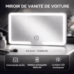 Miroir HD de Voiture avec LED – Fixation Pare-Soleil & 3 Niveaux d’Éclairage – Image 3