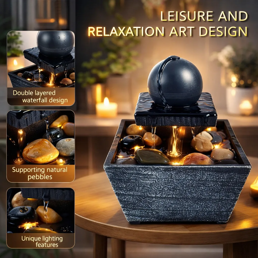 Fontaine d’Intérieur Relaxante avec LED et Galets Naturels – Image 2