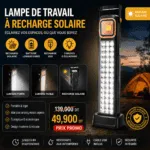 Lampe d’Urgence Portable Rechargeable – 5 Modes, 48 LED + 20 COB, Énergie Solaire & Poignée Intégrée