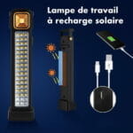 Lampe d’Urgence Portable Rechargeable – 5 Modes, 48 LED + 20 COB, Énergie Solaire & Poignée Intégrée