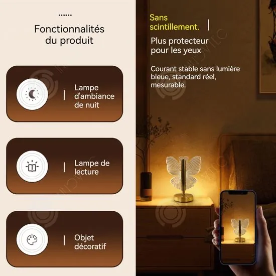 Veilleuse Papillon – 3 Couleurs Réglables, Rechargeable – Image 4