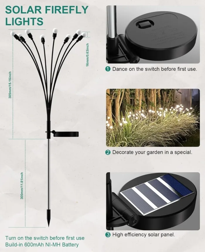 Lampes de Jardin Solaires à LED – Lumière Blanche Chaude – Image 5