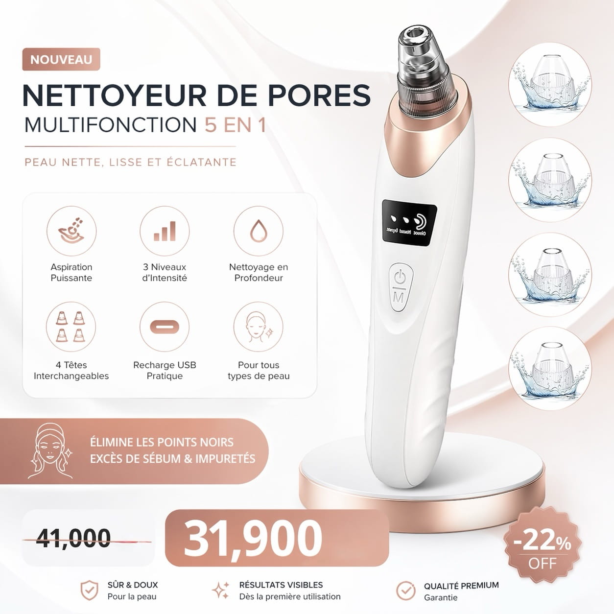 1475eaae-2e5f-47b3-b4e5-dfc0d7f4226d Aspirateur de Pores Visage – Nettoyeur de Points Noirs Rechargeable USB – Image 1