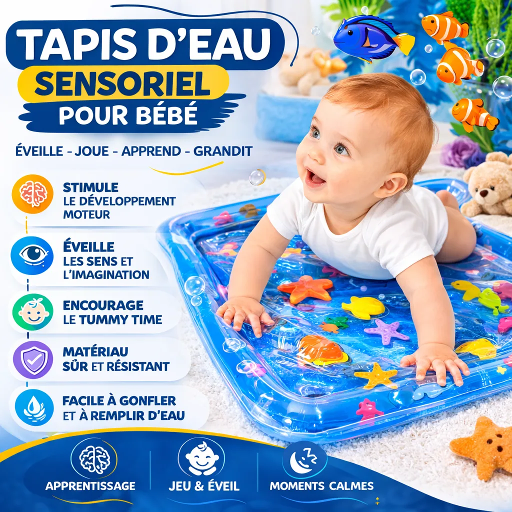 Tapis de Jeu d’Eau Bébé – Bébé Water Pad Gonflable Tummy Time – Image 7