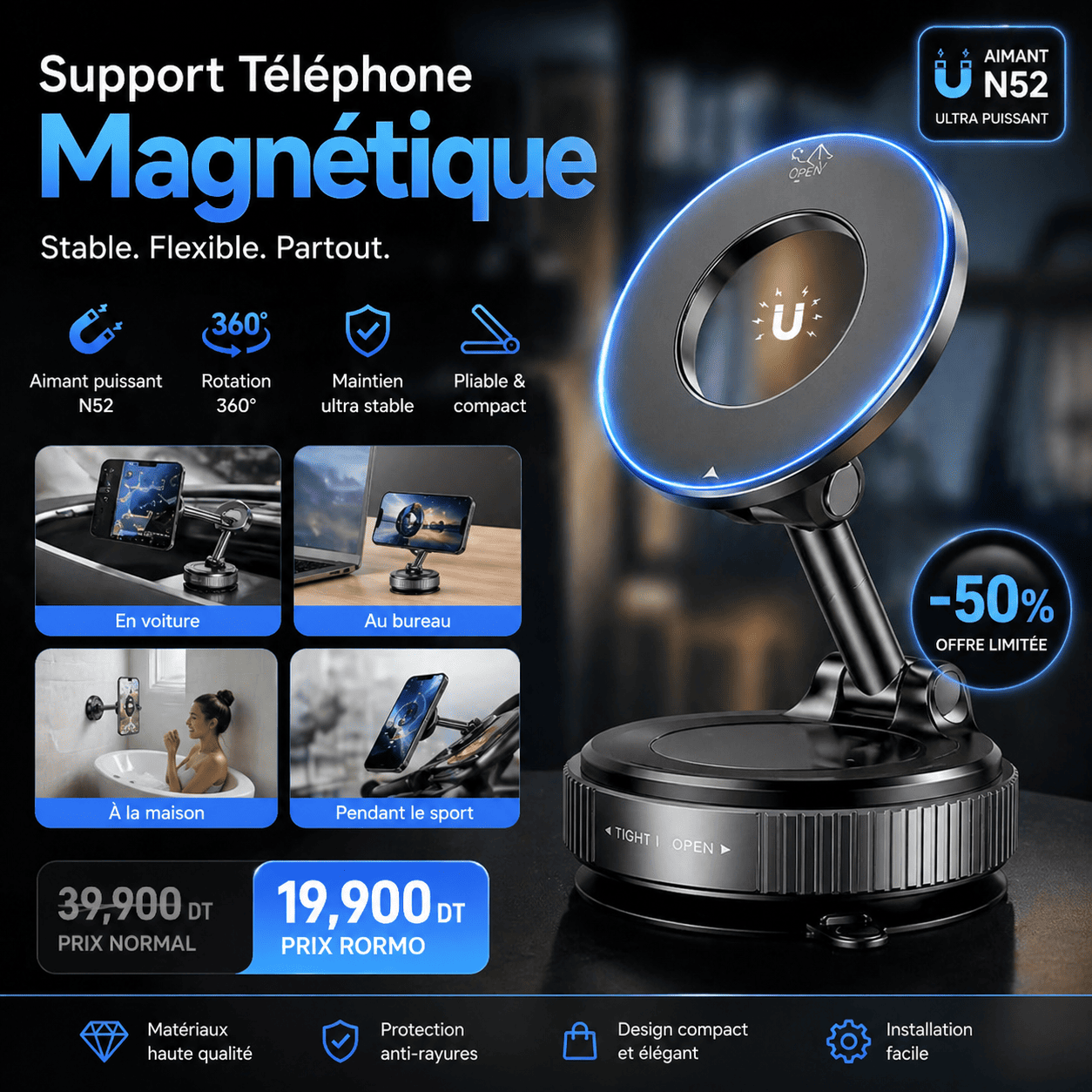 1cee6cc8-47ae-46d8-9c4e-4b3d6efc9c99 Support Téléphone Magnétique – Fixation Puissante 360° – Image 1