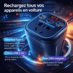 Rechargez PC & Téléphones en Voiture | Convertisseur 220V + USB 3.1A Rapide