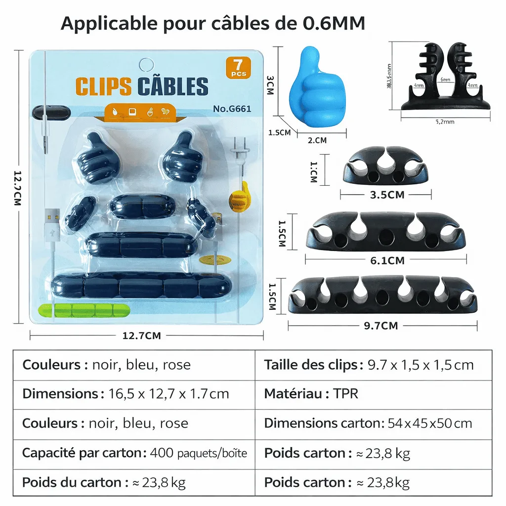 Lot de 7 Clips pour Câbles – Organisation Pratique – Image 3