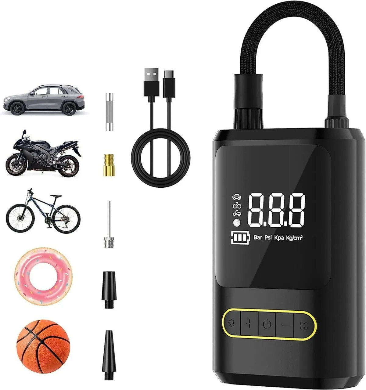 Mini Compresseur d’Air Portable Numérique – Gonfleur de Pneus Électrique avec Écran LCD et Lampe LED – Image 2