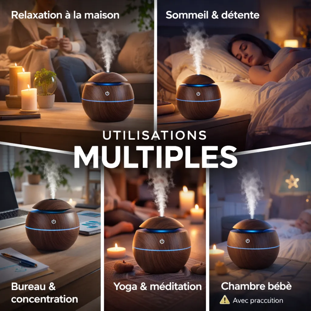Diffuseur d’Huiles Essentielles Ultrasonique LED – Humidificateur d’Air Design Bois – Relaxation & Bien-être Maison – Image 4