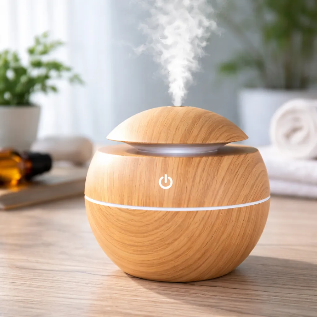 Diffuseur d’Huiles Essentielles Ultrasonique LED – Humidificateur d’Air Design Bois – Relaxation & Bien-être Maison – Image 2