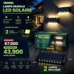 Lampe Murale Solaire Extérieur LED IP65 – Pack 2 Éclairage Jardin Automatique