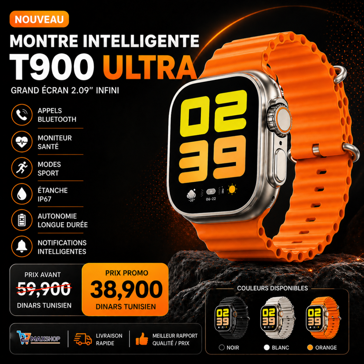 Montre Connectée T900 Ultra Écran 2.09” Smartwatch Sport Bluetooth Android iOS – Image 2