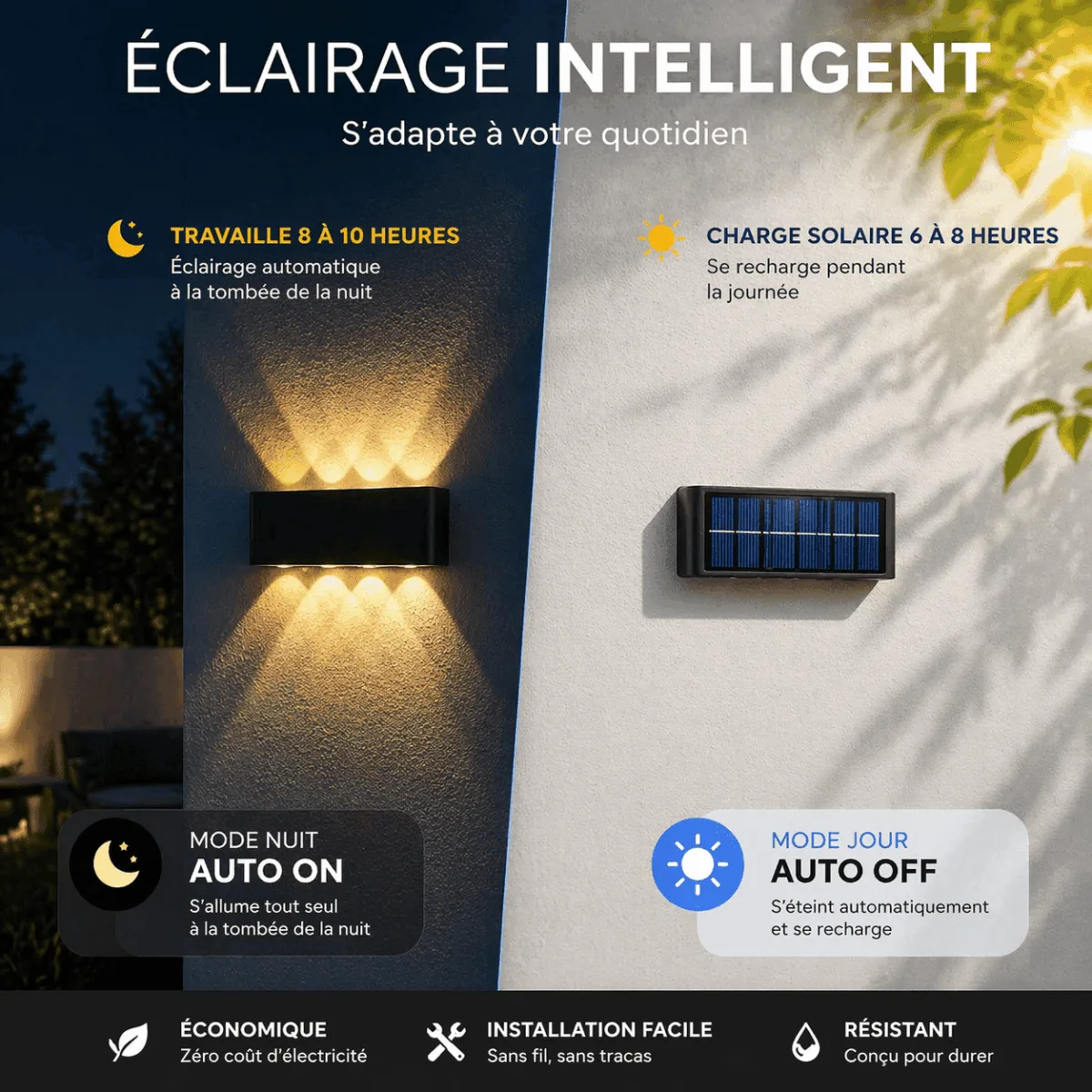 Lampe Murale Solaire Extérieur LED IP65 – Pack 2 Éclairage Jardin Automatique – Image 3