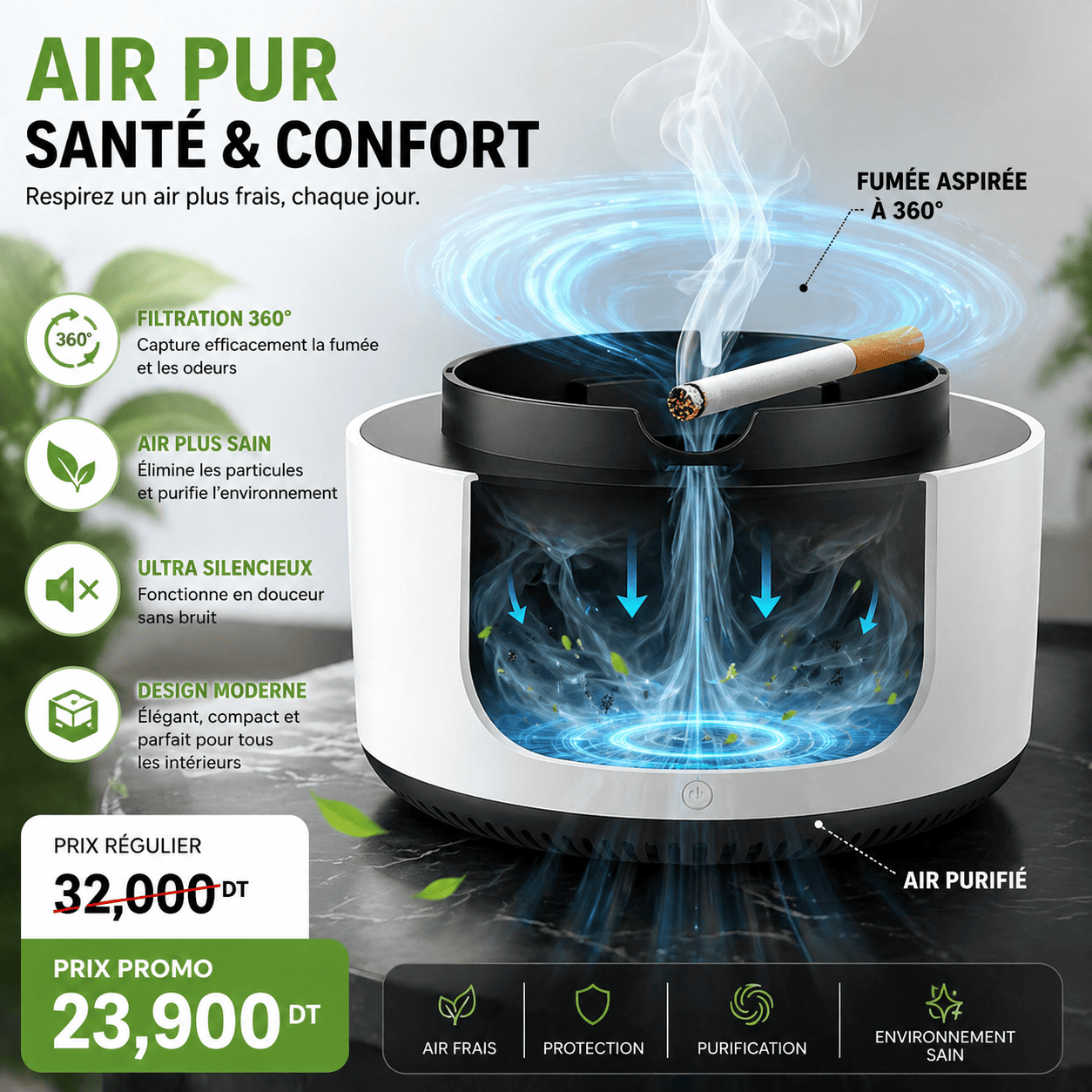 c4c8de10-8316-4ccc-b2f3-7fb296b35660 Cendrier Purificateur d’Air Sans Fumée 360° – Anti Odeur Cigarette | Silencieux & Portable – Image 1