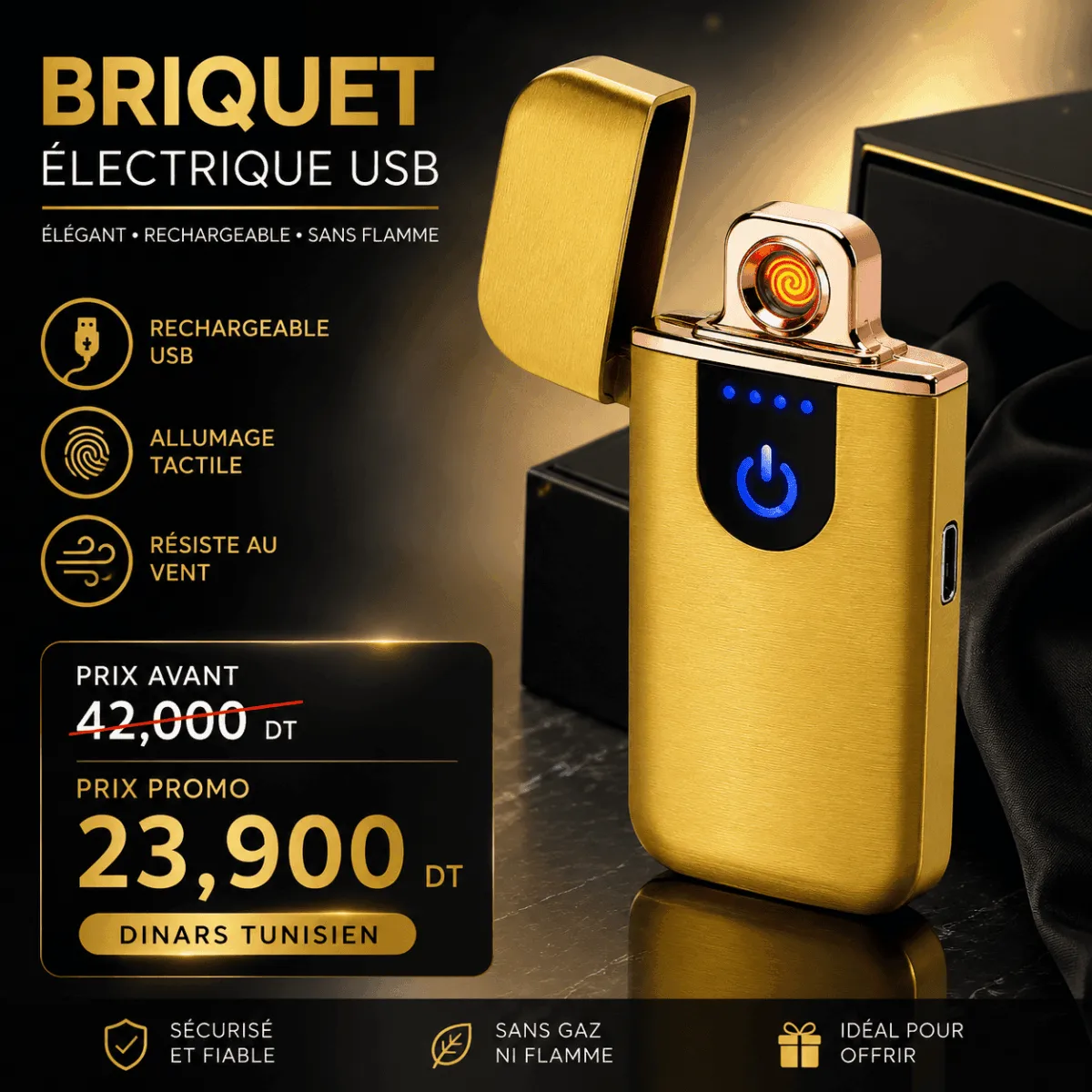Briquet Electrique USB Tunisie | Briquet Rechargeable Premium Sans Flamme – Image 2