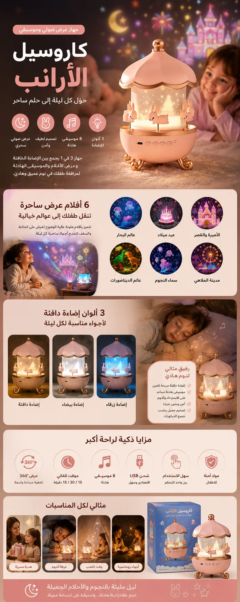 veilleuse projecteur enfant musicale LED