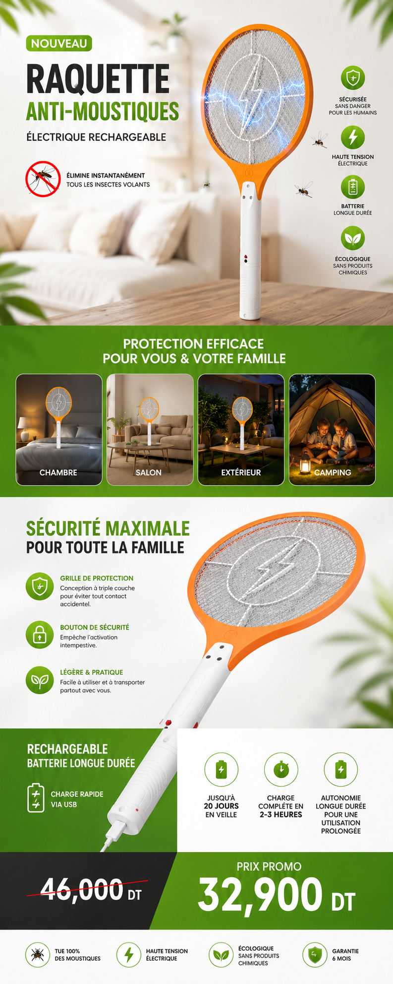 raquette anti moustique electrique rechargeable usb tunisie