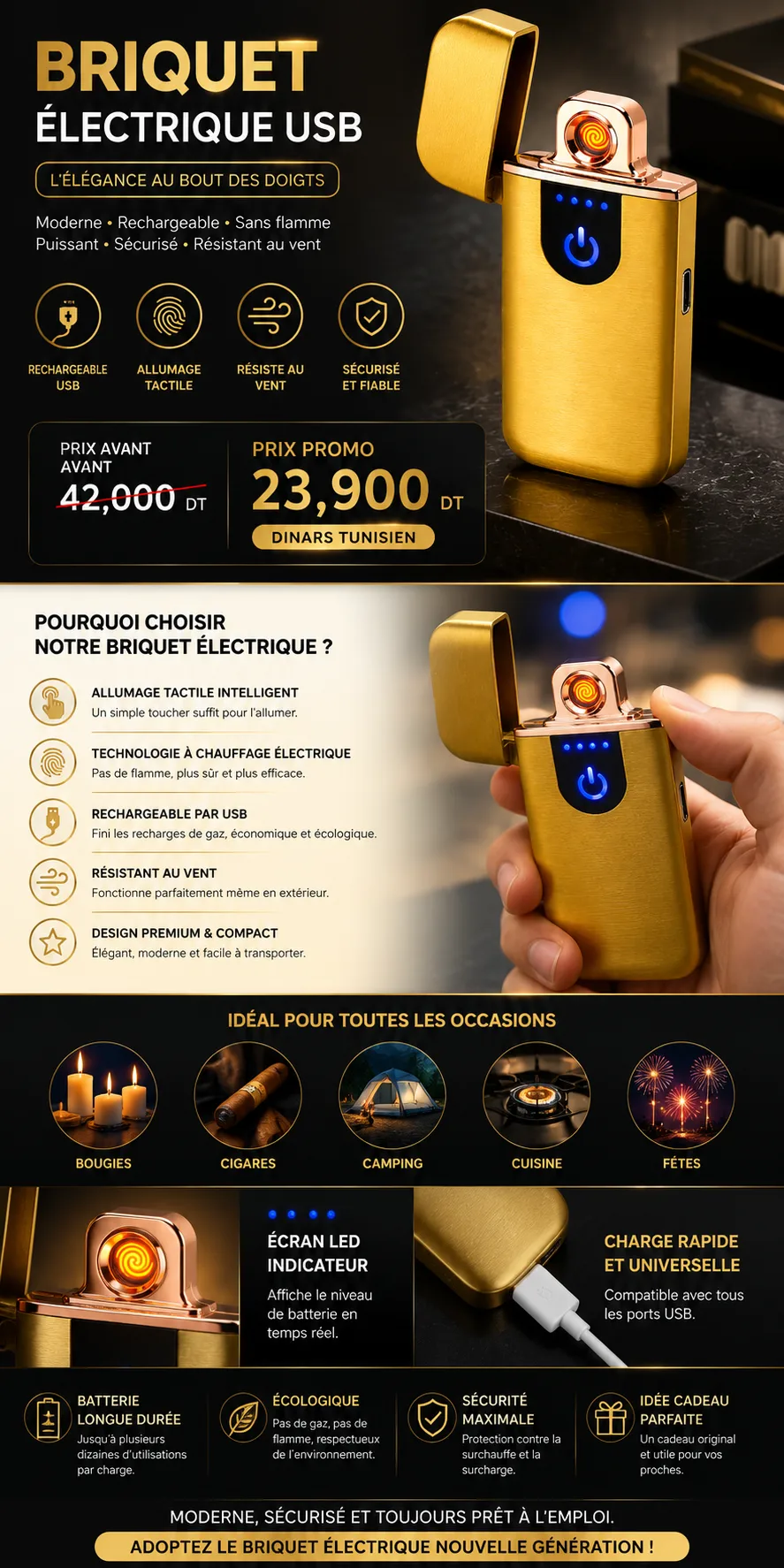 briquet electrique usb tunisie