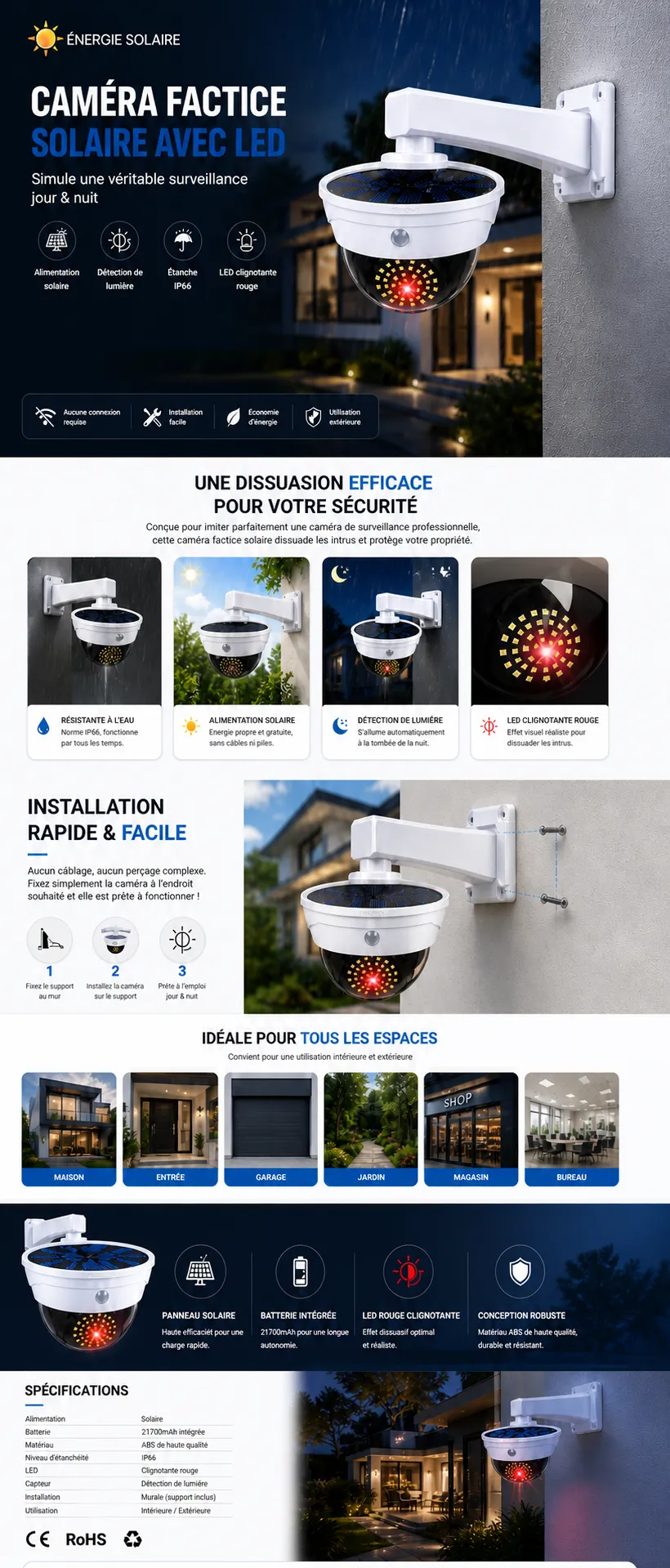 Caméra Factice Solaire LED Extérieure