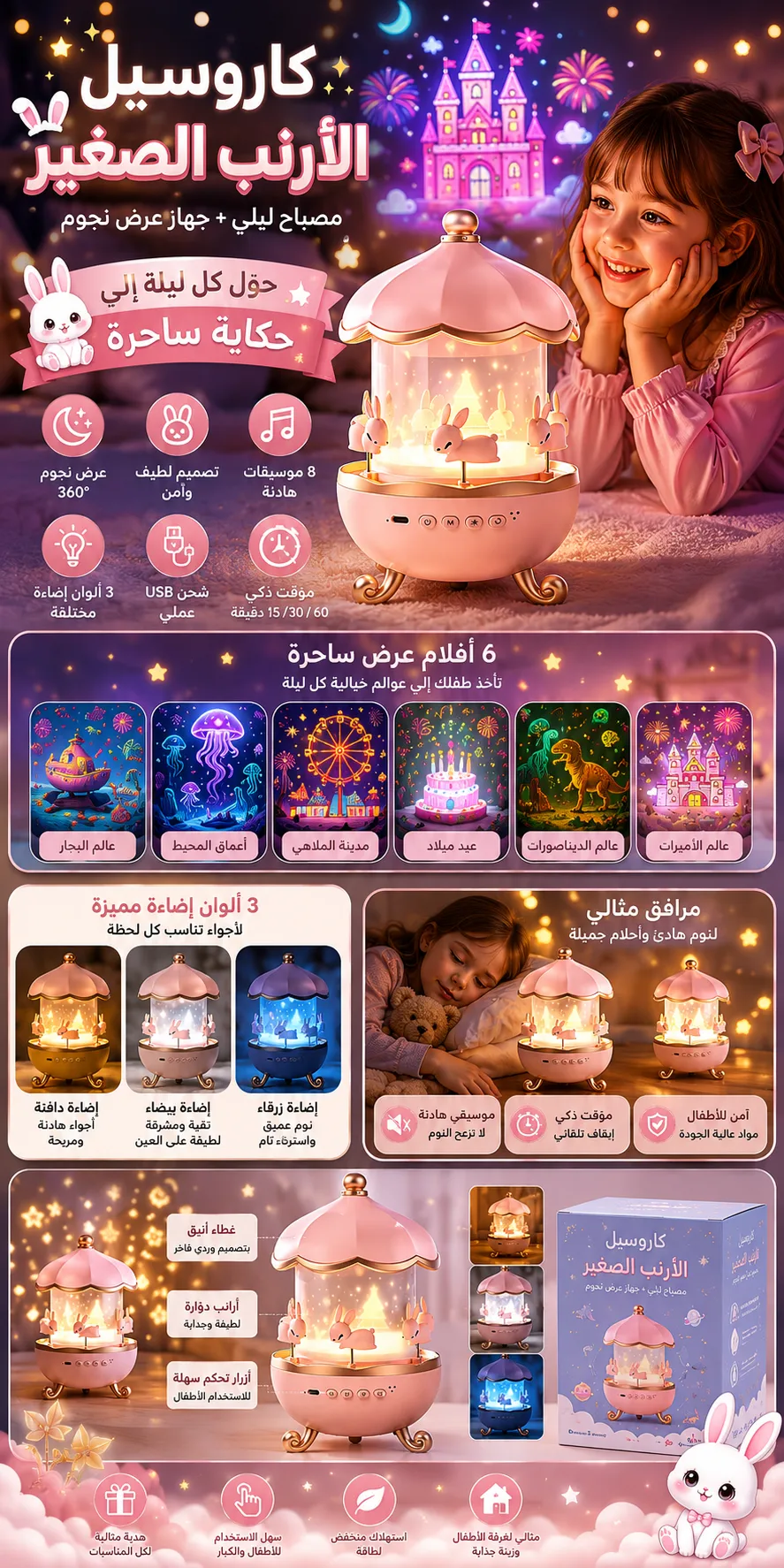 veilleuse projecteur enfant musicale LED