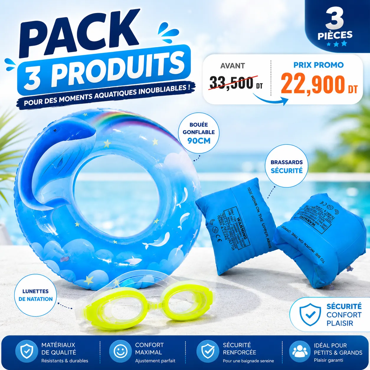 ChatGPT Image 24 juin 2026, 00_00_46.png Pack Piscine 3 en 1 Bouée Brassards Lunettes | MAXshop – Image 1