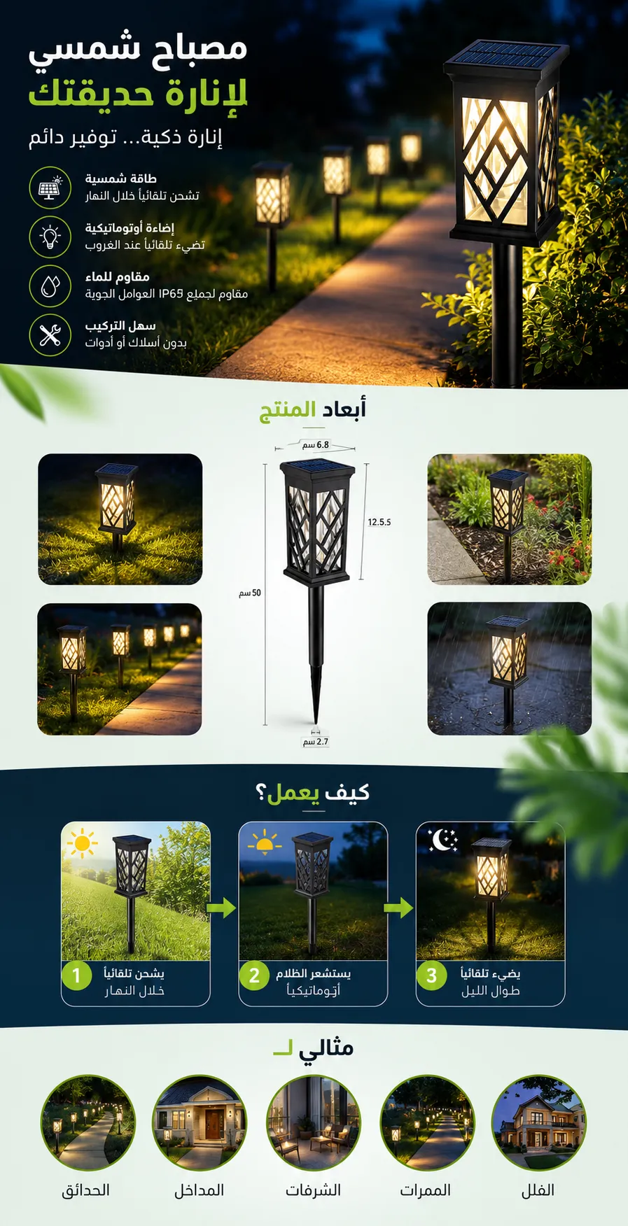 Lampe solaire LED extérieure