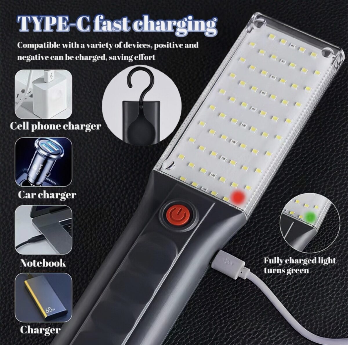 Lampe LED de Travail Rechargeable USB-C Magnétique avec Crochet Rotatif 360° | Éclairage Portable Haute Puissance – Image 4