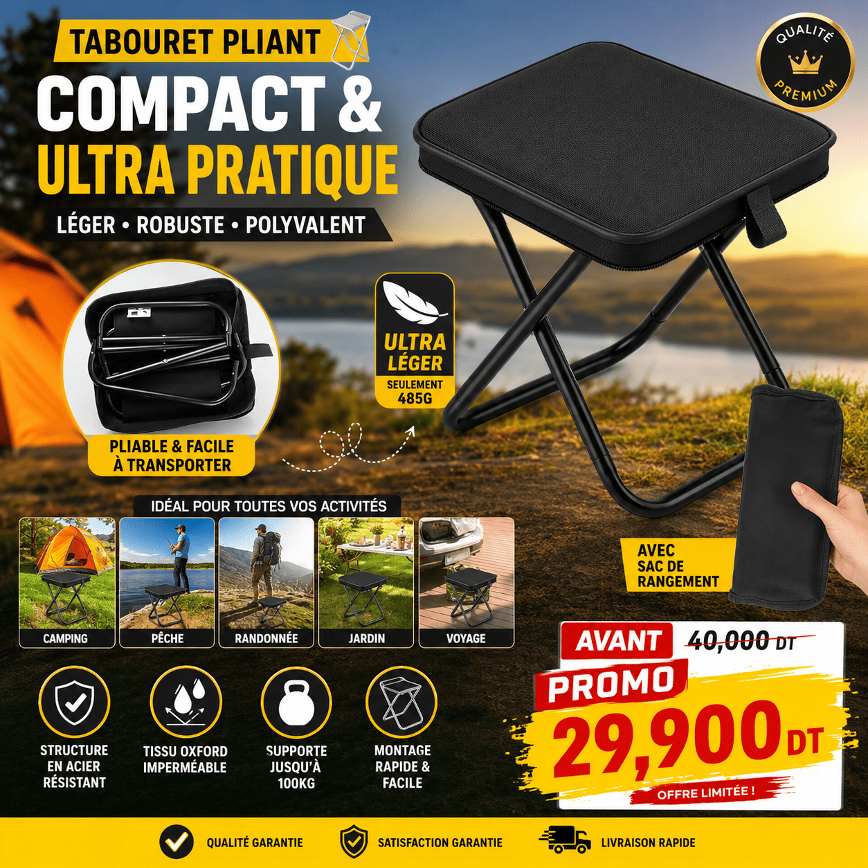 3C8152B8-4A4D-4C03-A04B-CBBF3923F320 Tabouret Pliant Compact Portable | Camping, Pêche, Randonnée | MAXshop Tunisie – Image 1