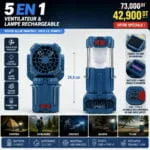 Lampe Rechargeable Solaire 5 en 1 avec Ventilateur USB , Power Bank et Lampe Torche – Image 2