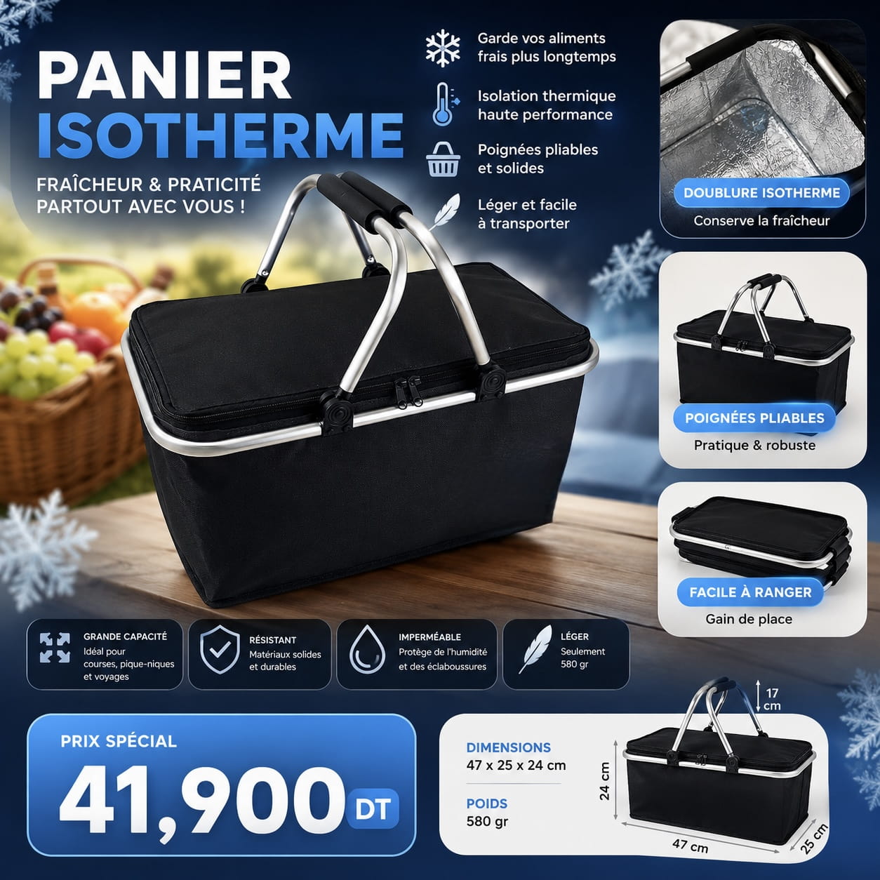 67C20B85-C8C0-4843-B450-0D167579EE9C Panier Isotherme Pliable 28L | Sac Thermique Grande Capacité – Image 1