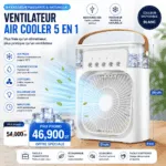 Ventilateur Air Cooler 5 en 1 Rechargeable USB | Rafraîchisseur d’Air Portable avec Brumisateur